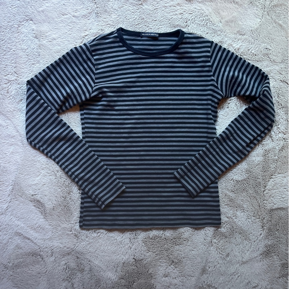 Brandy Melville gray and navy blue striped top